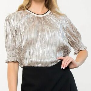 THML Women’s Pearl Pleated Metallic Top Size M Holiday Wear Maximalist